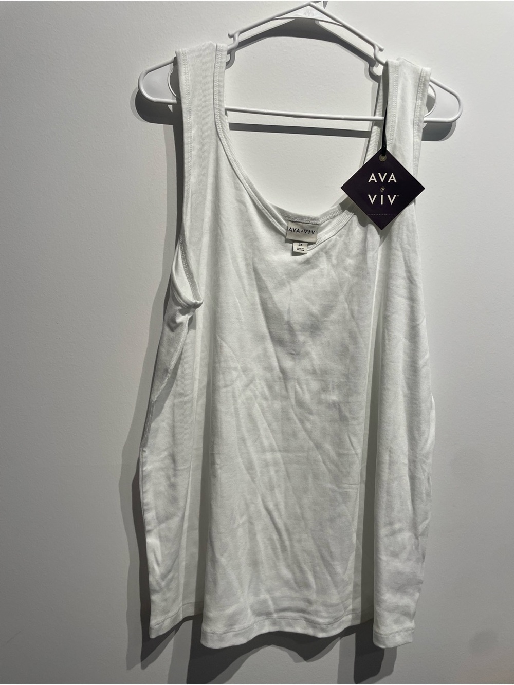 Ava & Viv Women's Slim Fit Ribbed Tank Top White 3X NWT